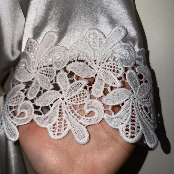 Bridal Satin Lace Trim Robe - Picture 3 of 5